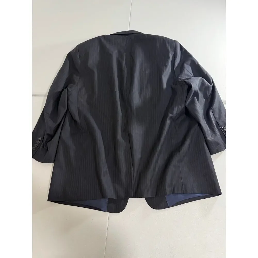 Hickey Freeman Men’s Blazer 46L Navy Pinstripe Wool Suit Jacket USA